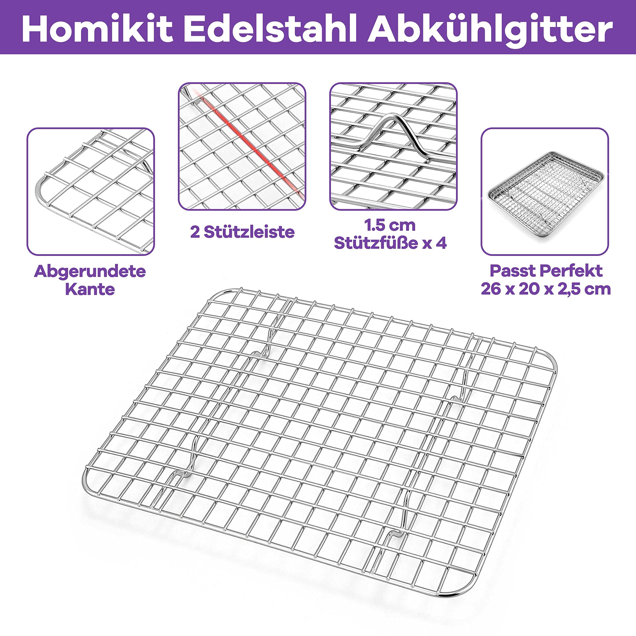 homikit-bakeware-backblech-mit-gitter-26-5cm-edelstahl-ofenblech image 3