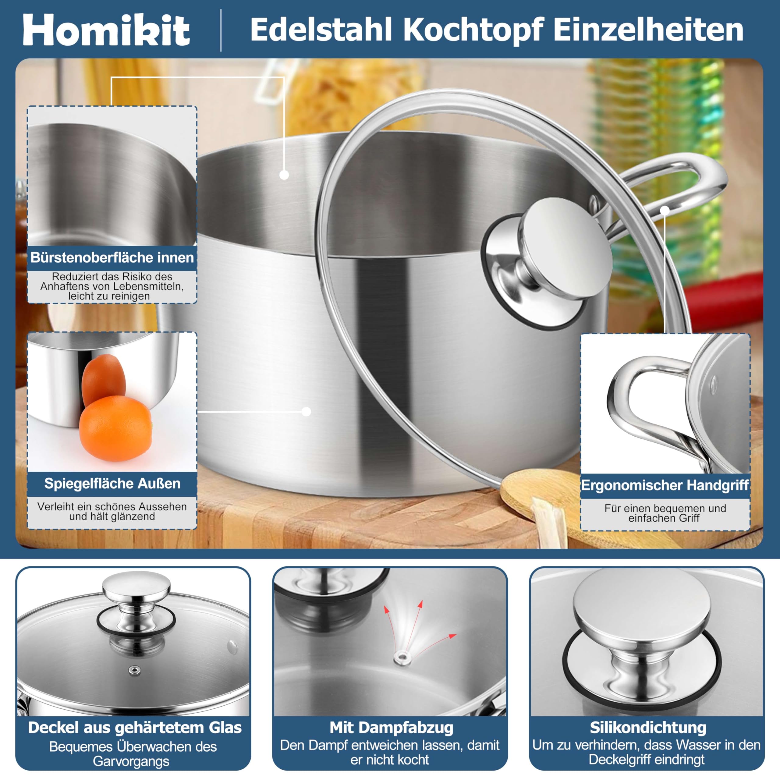homikit-cookware-kochtopf-22cm-4-7l-edelstahl-mit-glasdeckel image 3