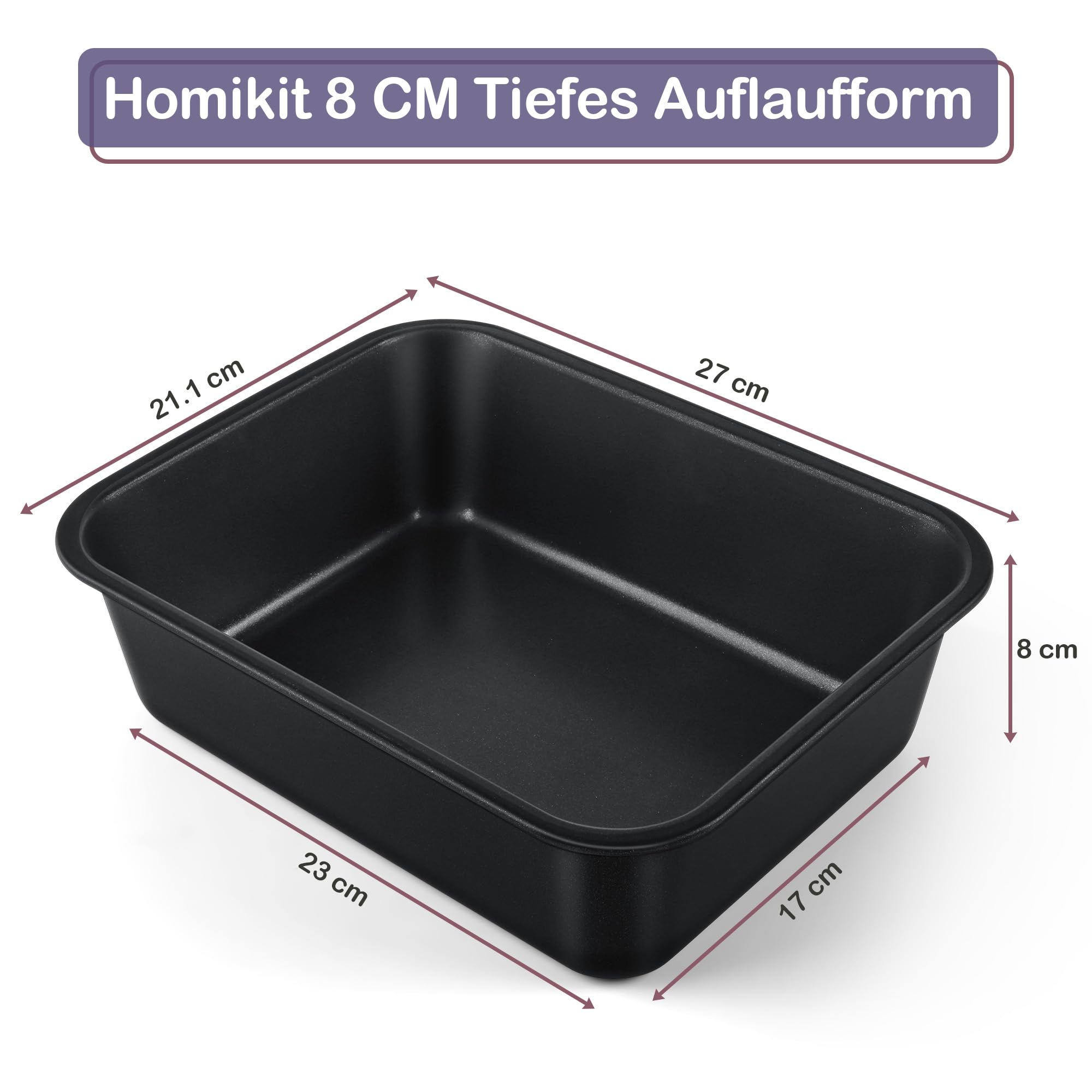homikit-bakeware-auflaufform-27x21cm-antihaft-edelstahl-8cm-tief image 2