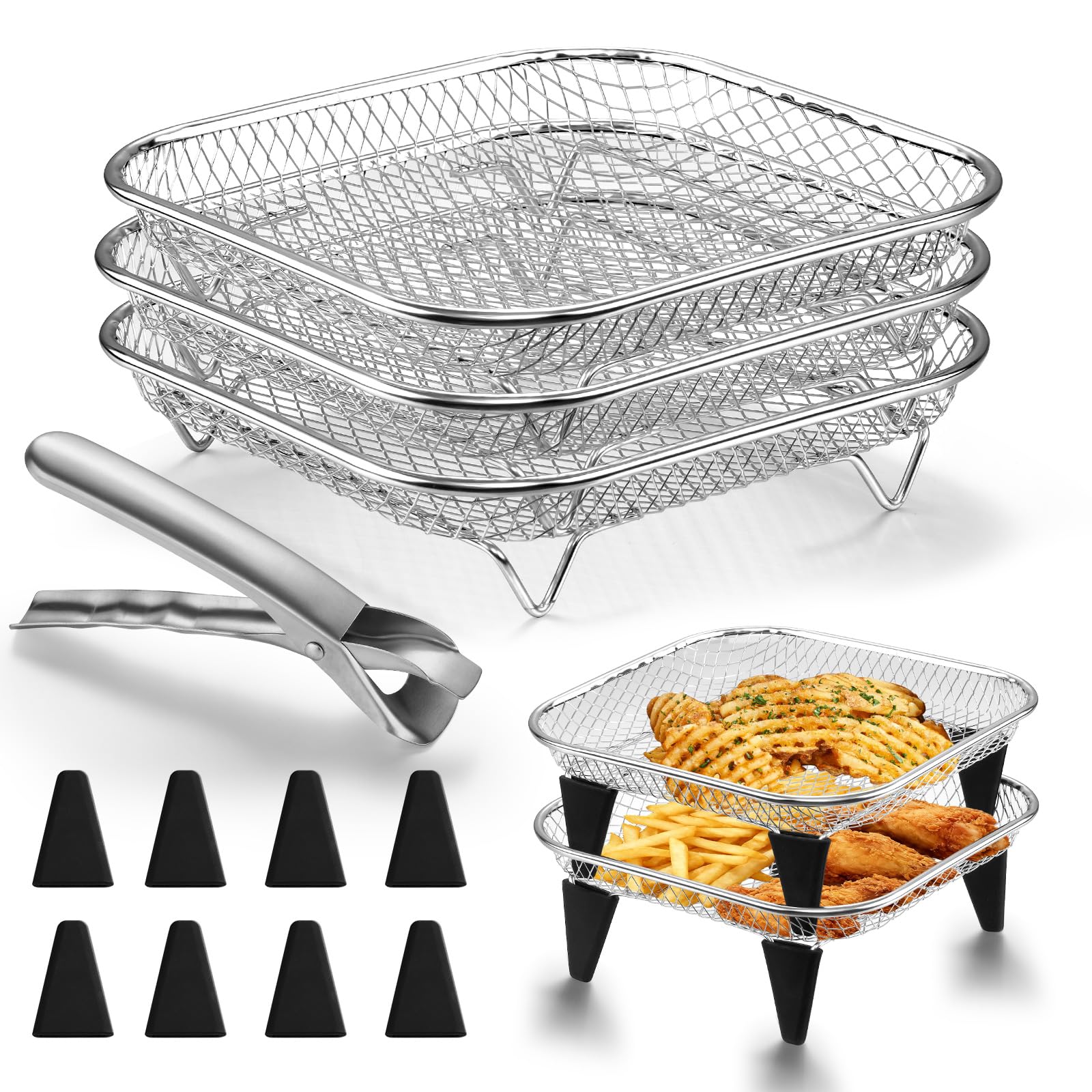 homikit-kitchen-gadgets-airfryer-zubeh-r-3-lagig-stapelbar-edelstahl image 1