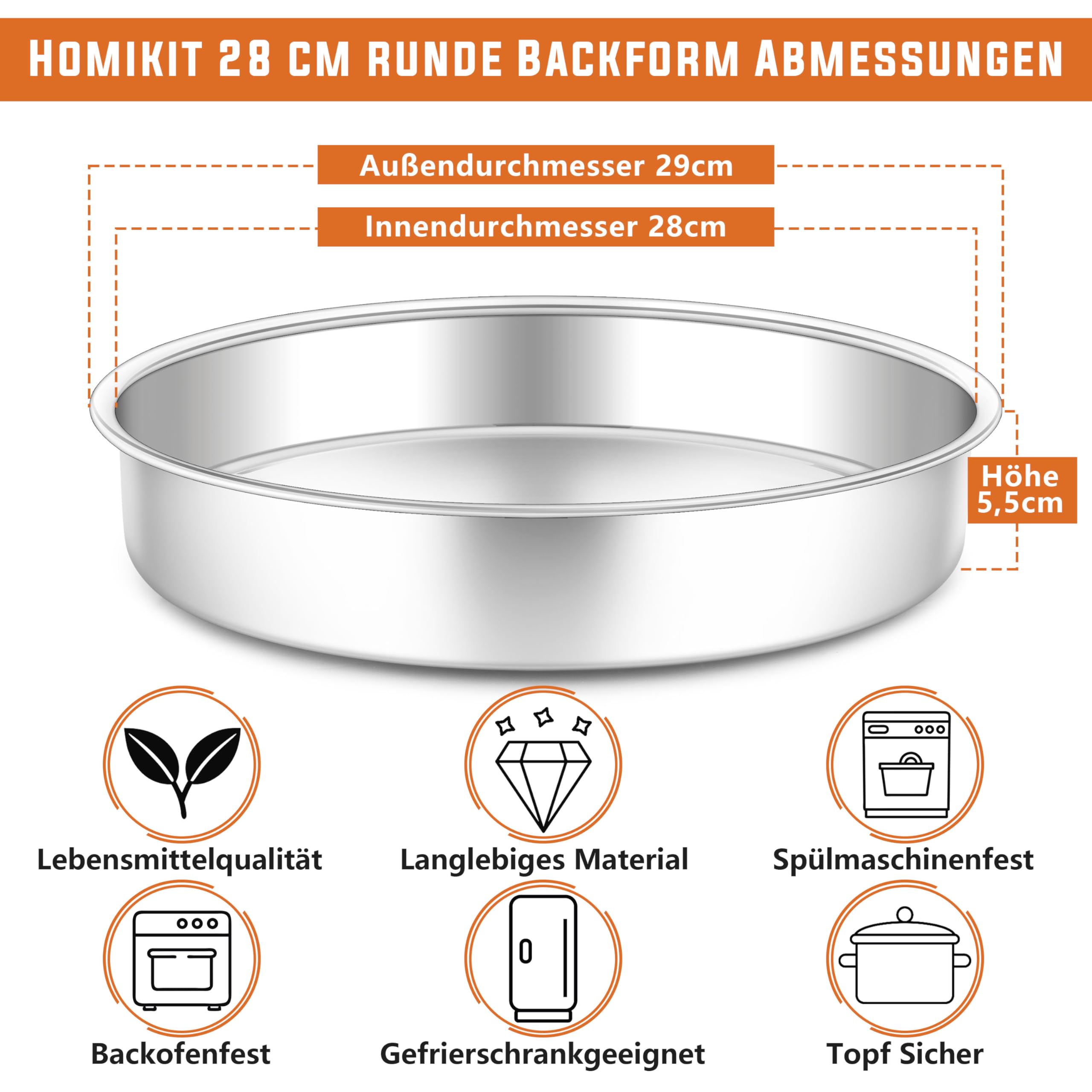 homikit-bakeware-backform-rund-28cm-edelstahl-kuchenform image 2