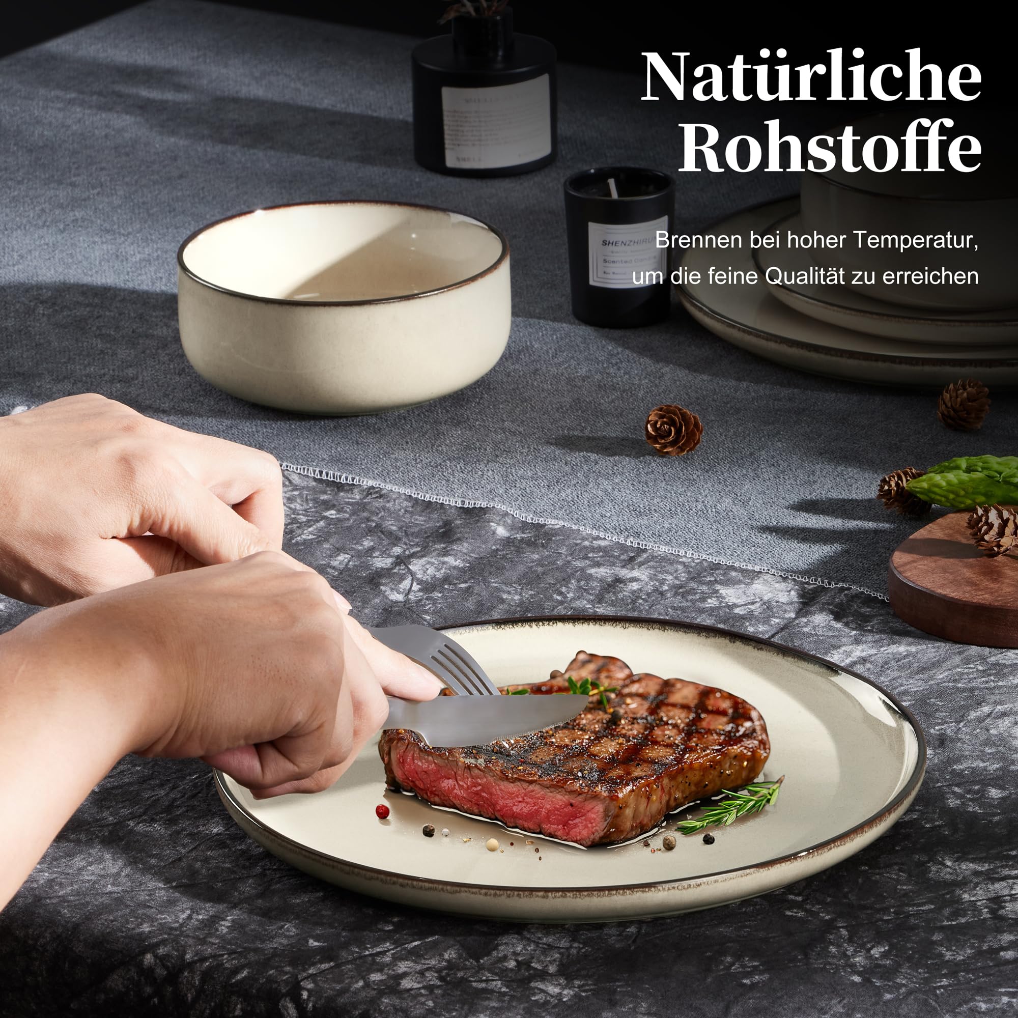 homikit-dinnerware-tellerset-26-5-cm-steinzeug-khaki-6-teilig image 6