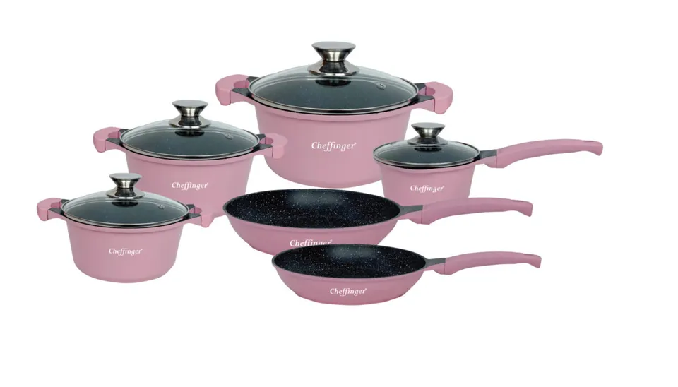 cheffinger-cookware-cf-da1010-kochtopf-pink-mit-deckel image 1