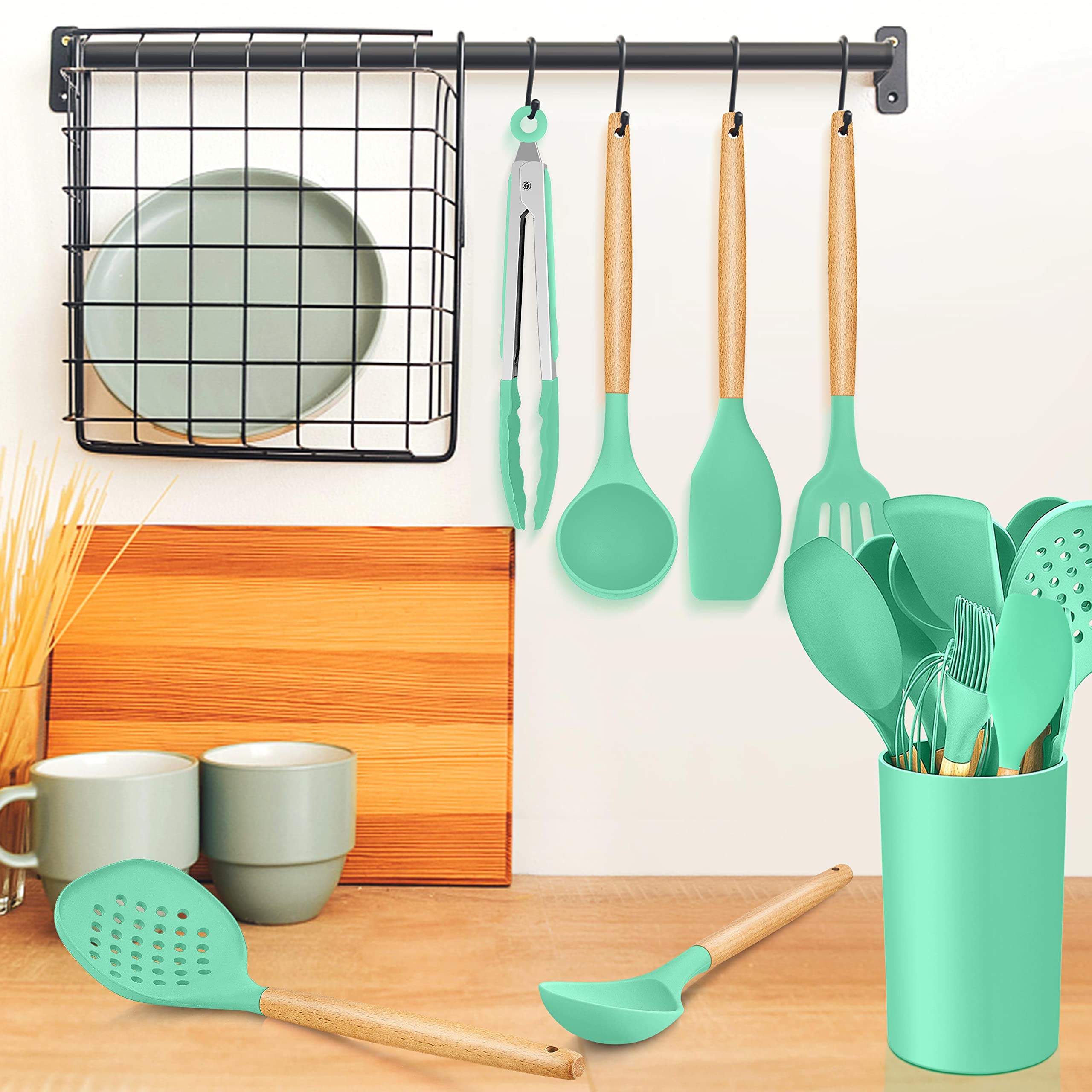 homikit-kitchen-gadgets-kochbesteck-set-15-teilig-gr-n-holzgriff image 7