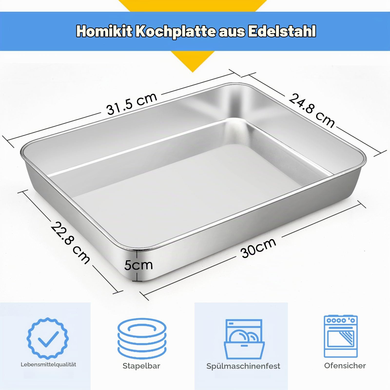 homikit-bakeware-backblech-rechteckig-31-6-cm-edelstahl image 2