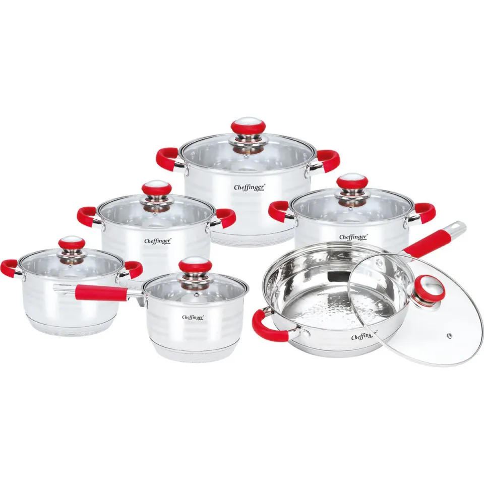 cheffinger-cookware-cf-ss1200-topfset-rot-edelstahl image 1