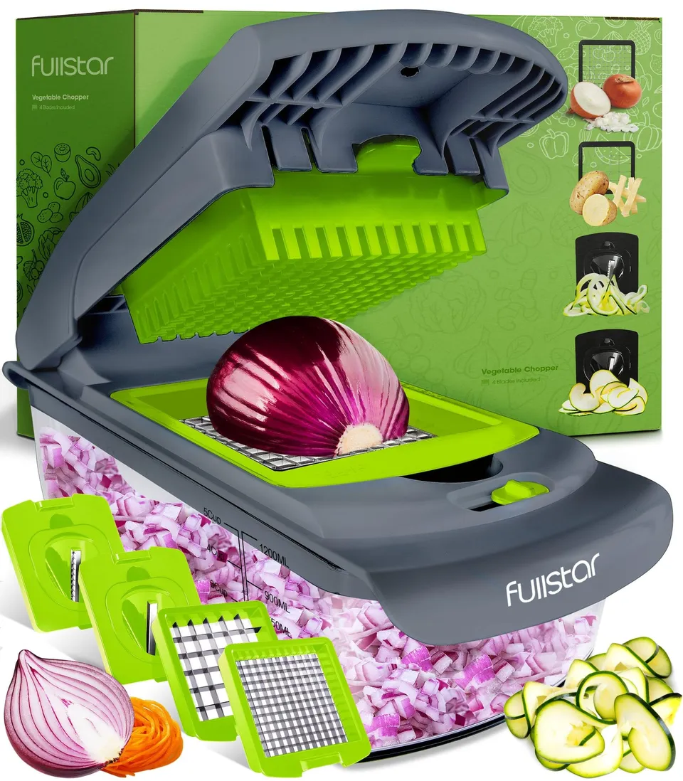 fullstar-pro-original-4-in-1-gem-seschneider-grau-gr-n-mit-beh-lter image 1