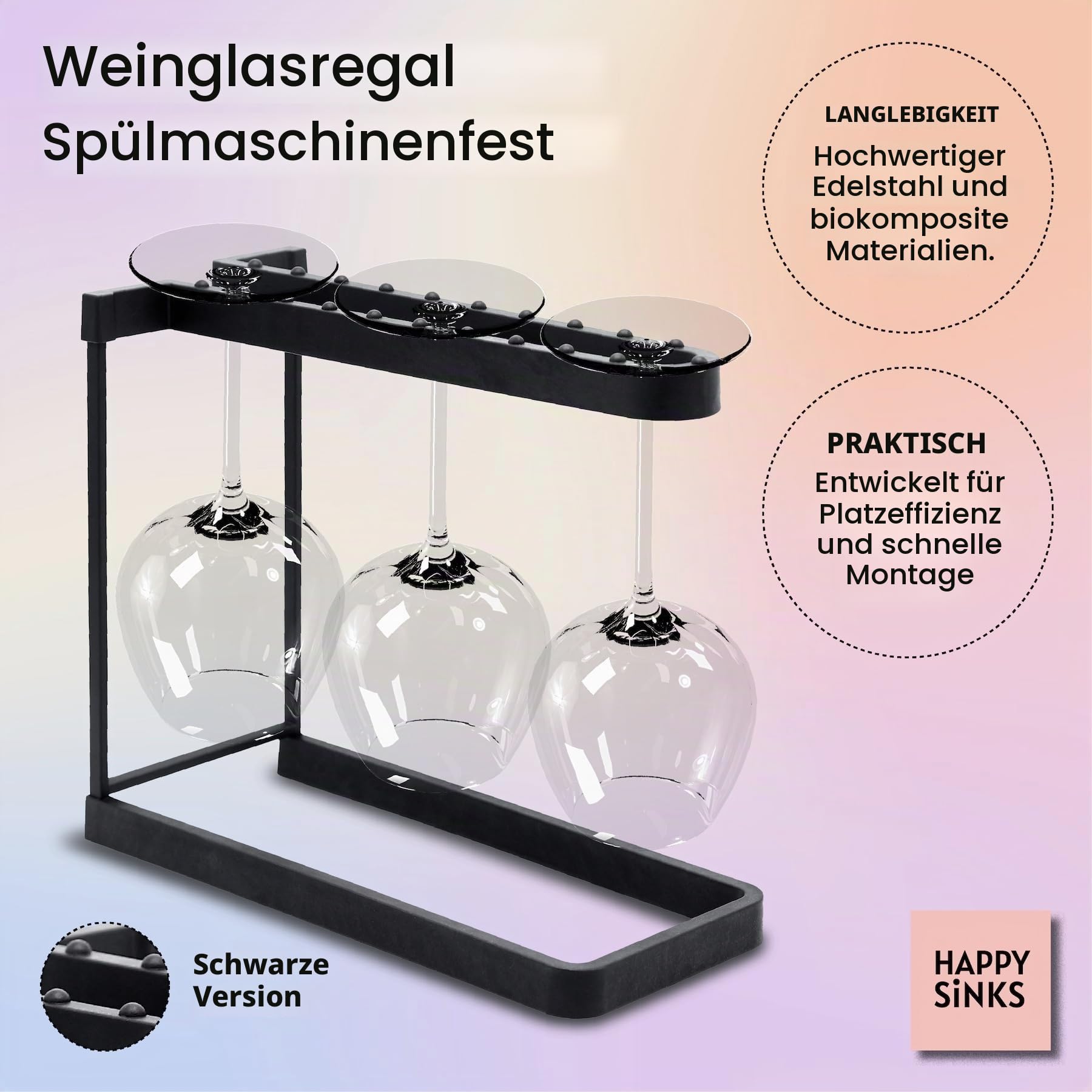 happy-sinks-sink-accessories-weinglashalter-schwarz-3-gl-ser-edelstahl image 3