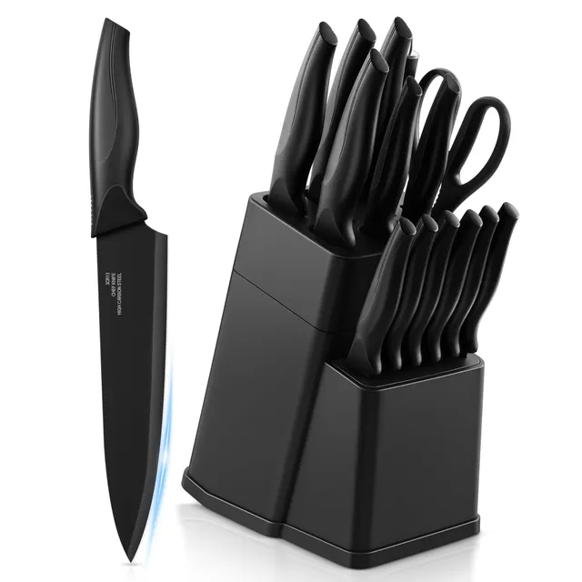 homikit-messerblock-set-15-tlg-schwarz-edelstahl-messerset image 1