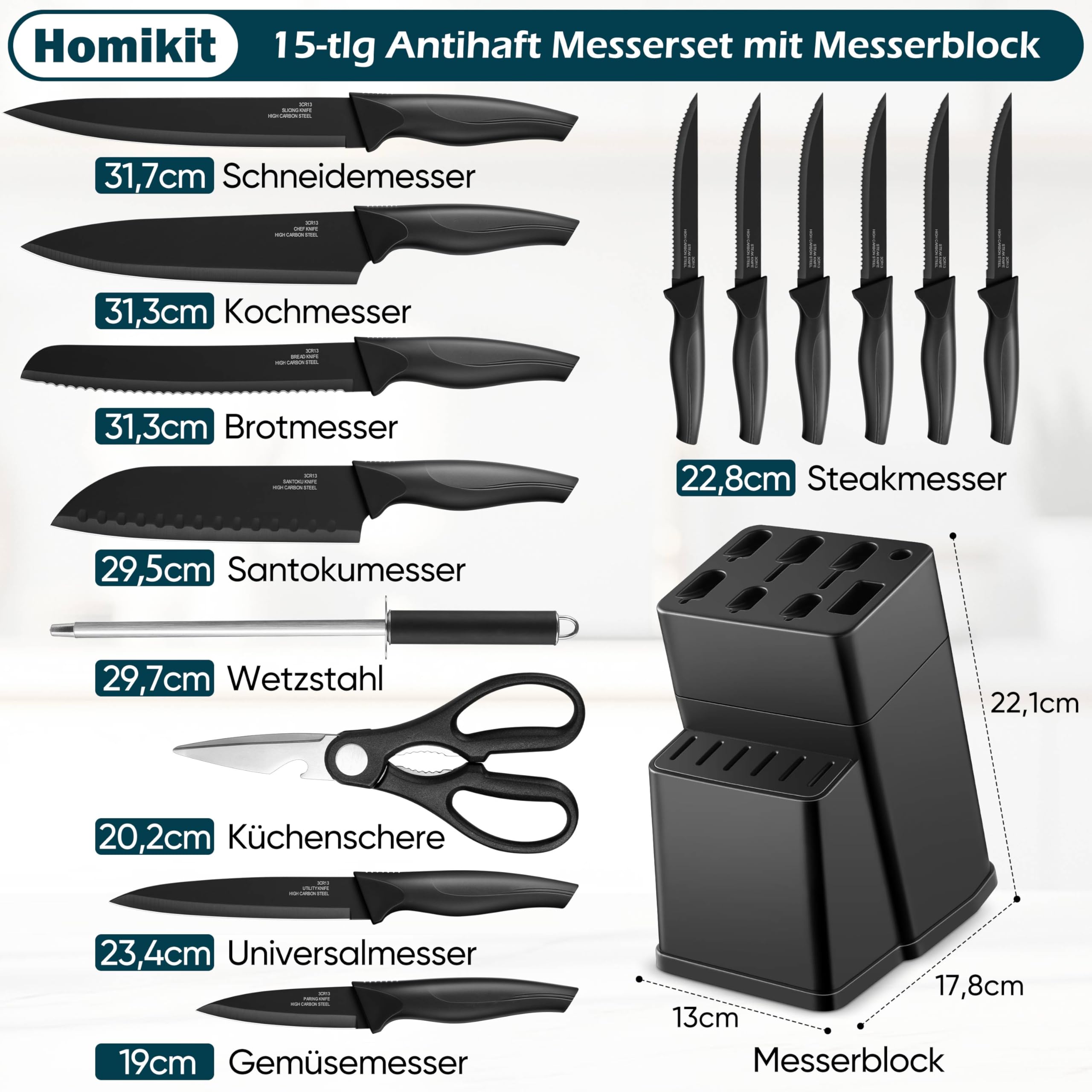 homikit-messerblock-set-15-tlg-schwarz-edelstahl-messerset image 2