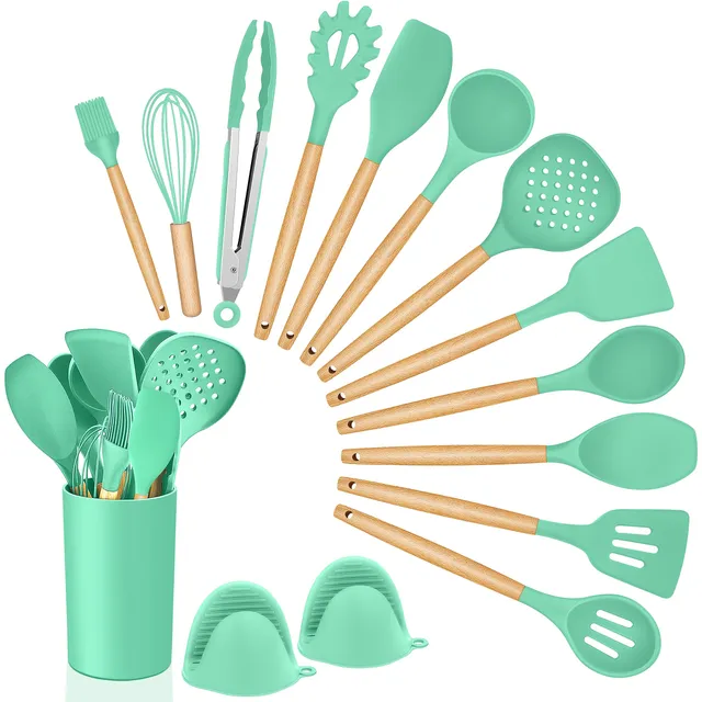 homikit-kitchen-gadgets-kochbesteck-set-15-teilig-gr-n-holzgriff image 1