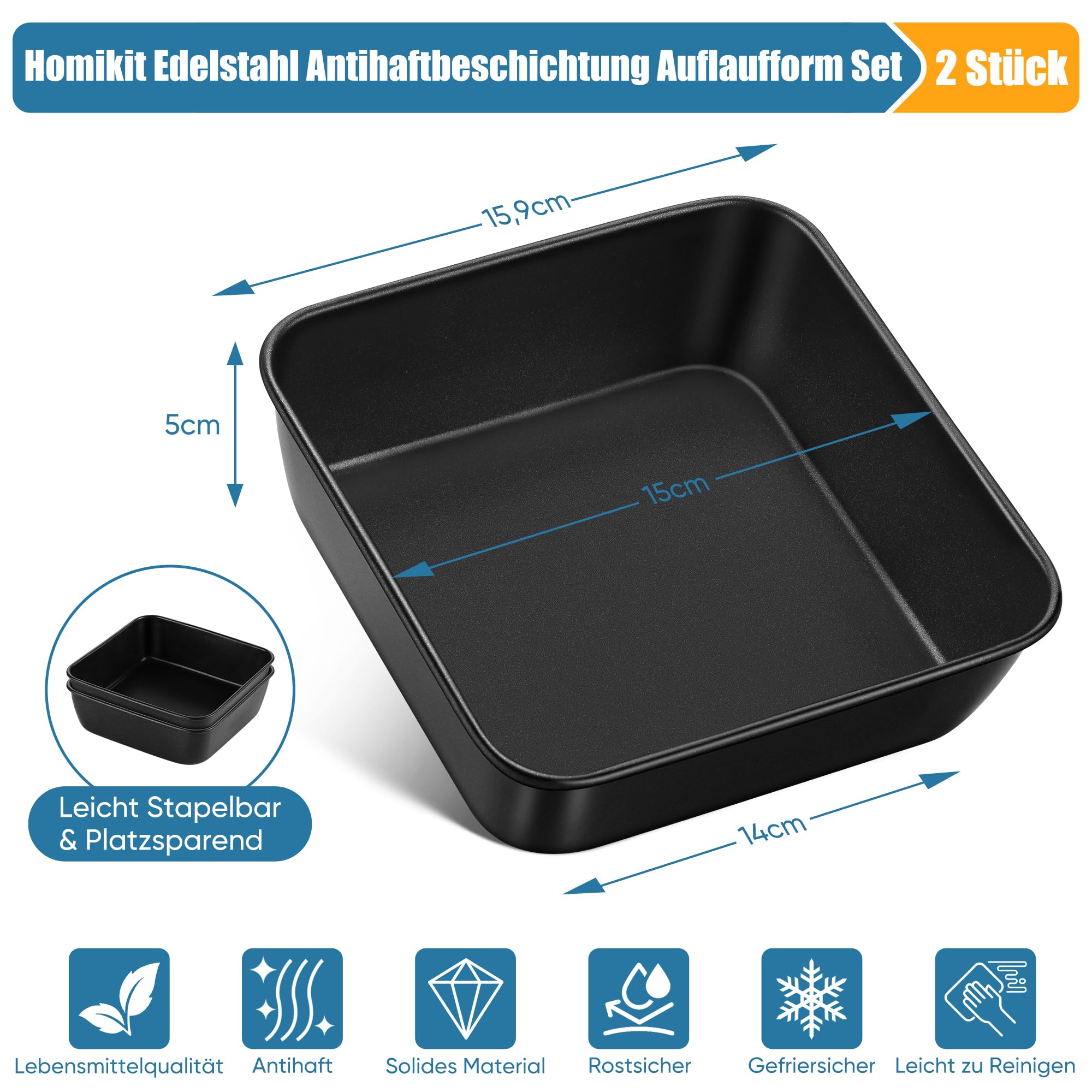 homikit-bakeware-auflaufform-2er-set-15-9cm-edelstahl-eckig image 2