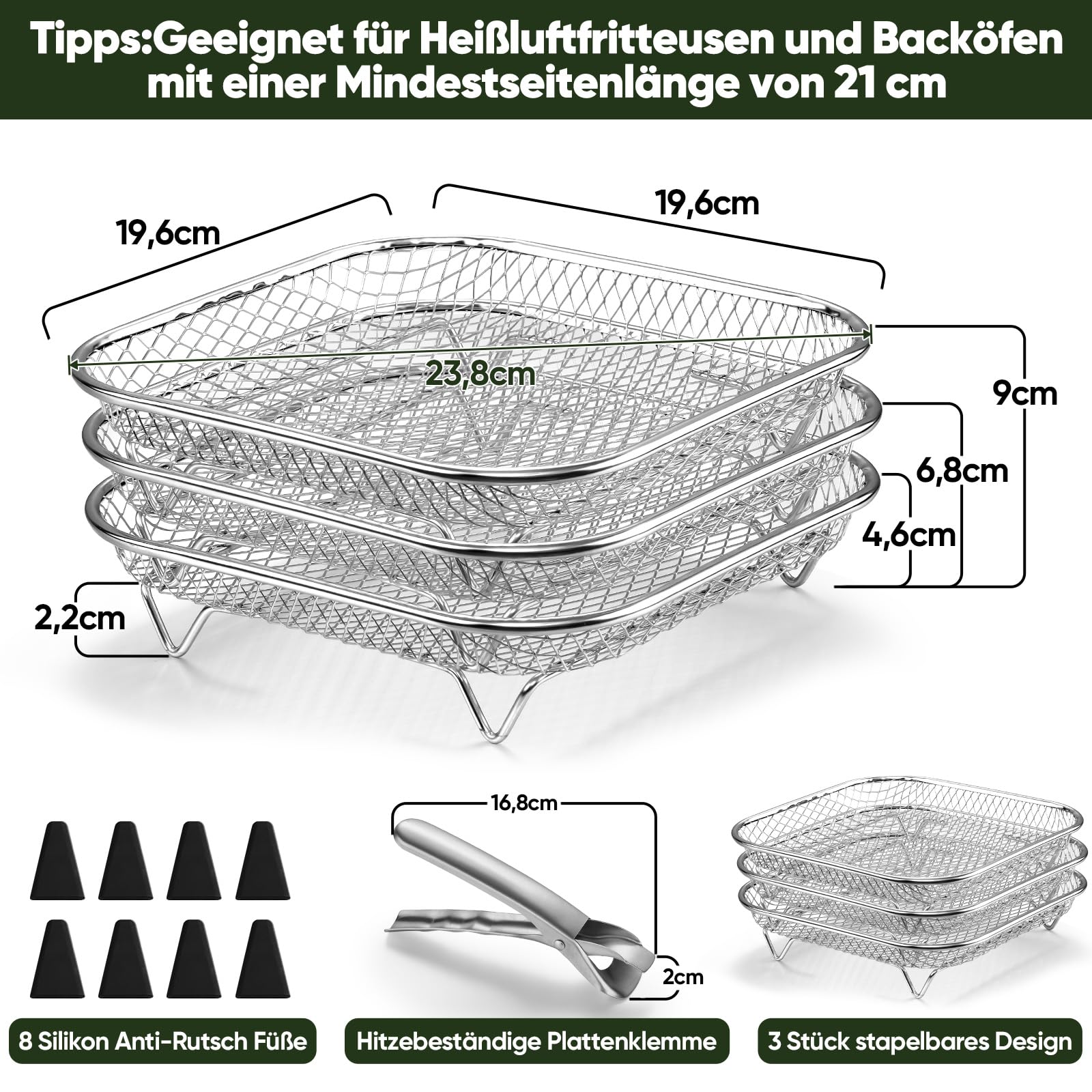 homikit-kitchen-gadgets-airfryer-zubeh-r-3-lagig-stapelbar-edelstahl image 2