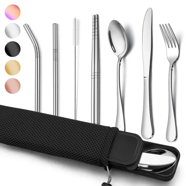 homikit-flatware-campingbesteck-edelstahl-9-teilig-silber image 1