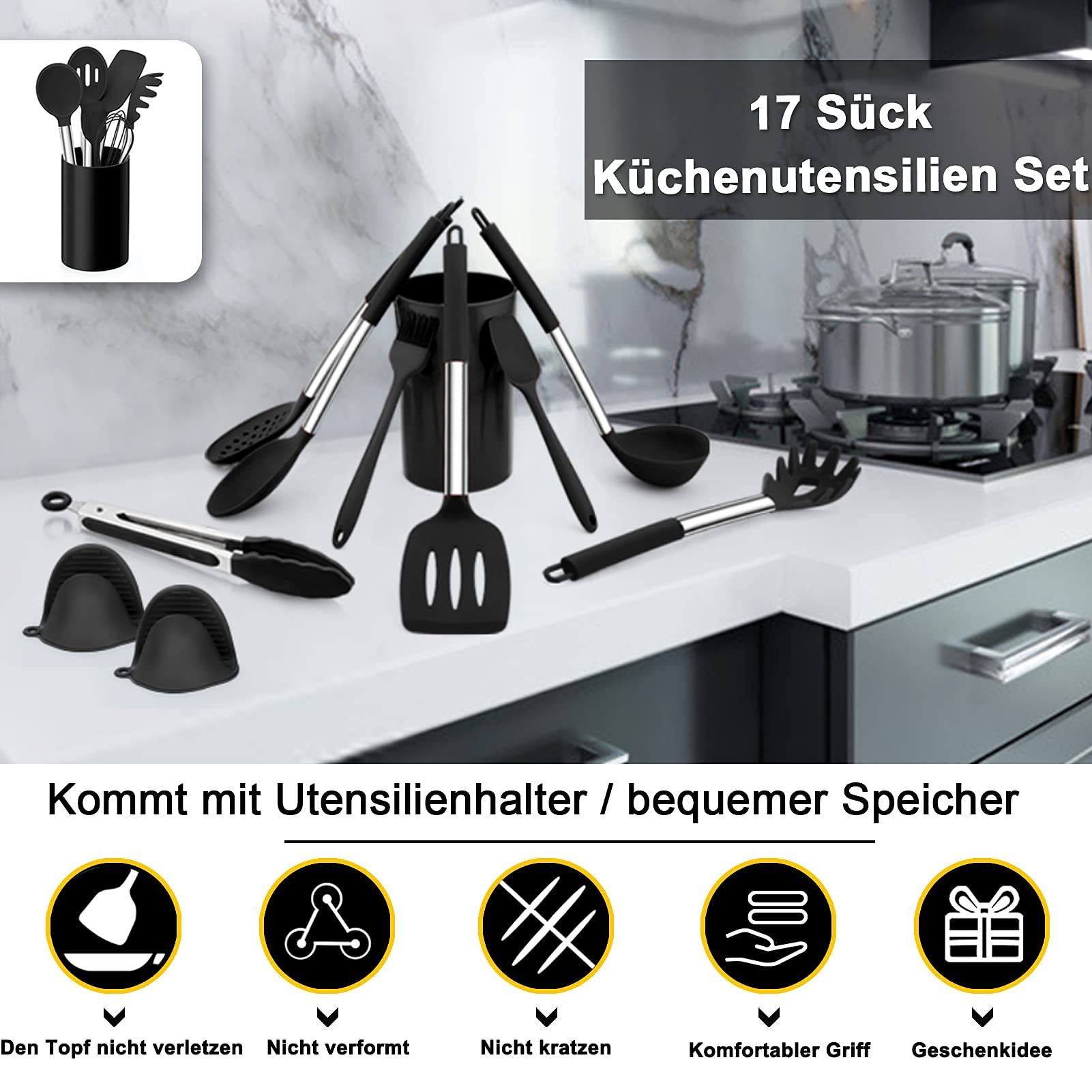 homikit-k-chenhelfer-set-silikon-17-teilig-schwarz-edelstahl image 3