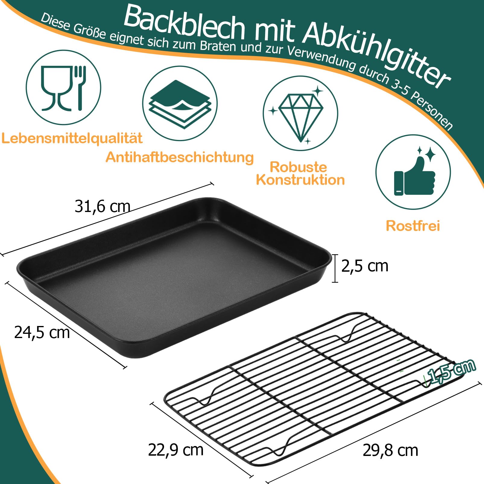 homikit-bakeware-backblech-mit-gitter-31-6cm-antihaft-2-tlg image 2