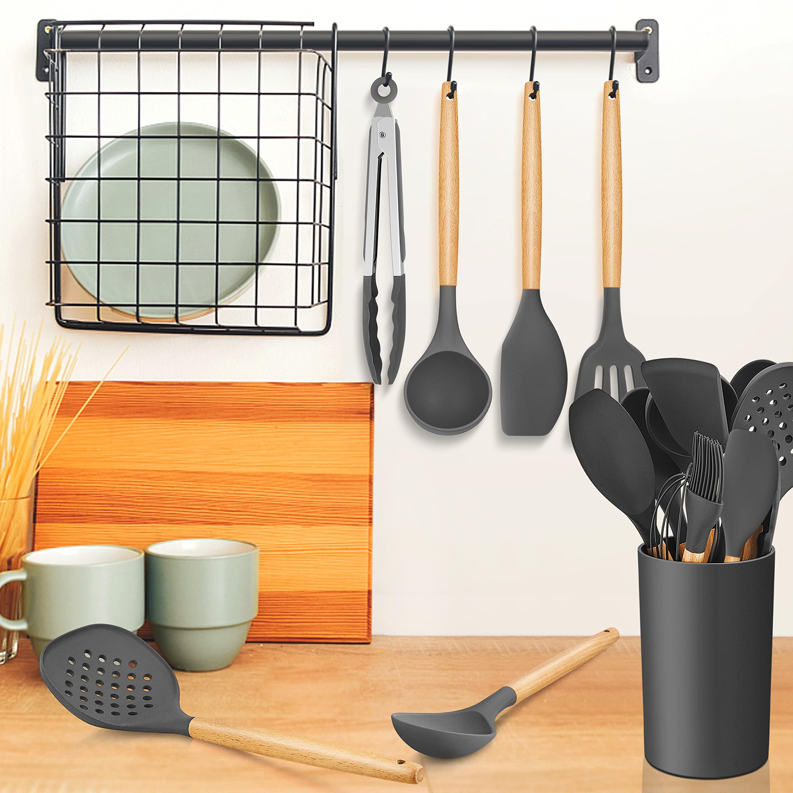 homikit-kitchen-gadgets-kochbesteck-set-15-teilig-grau-holzgriff image 7