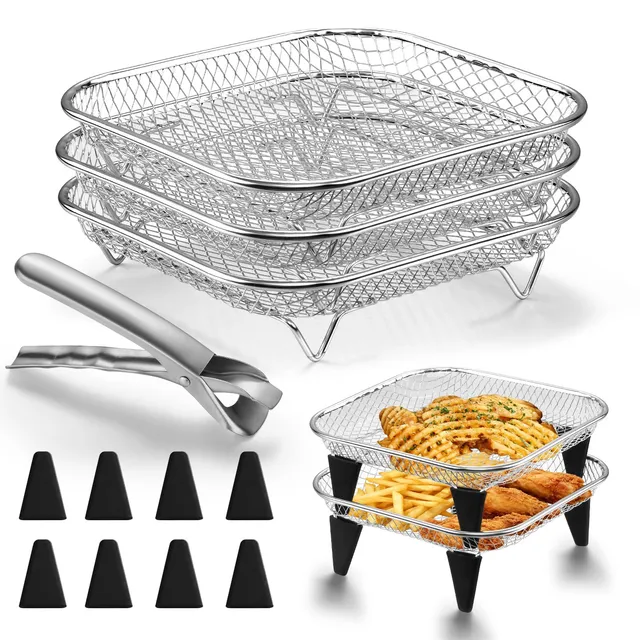 homikit-kitchen-gadgets-airfryer-zubeh-r-3-lagig-stapelbar-edelstahl image 1