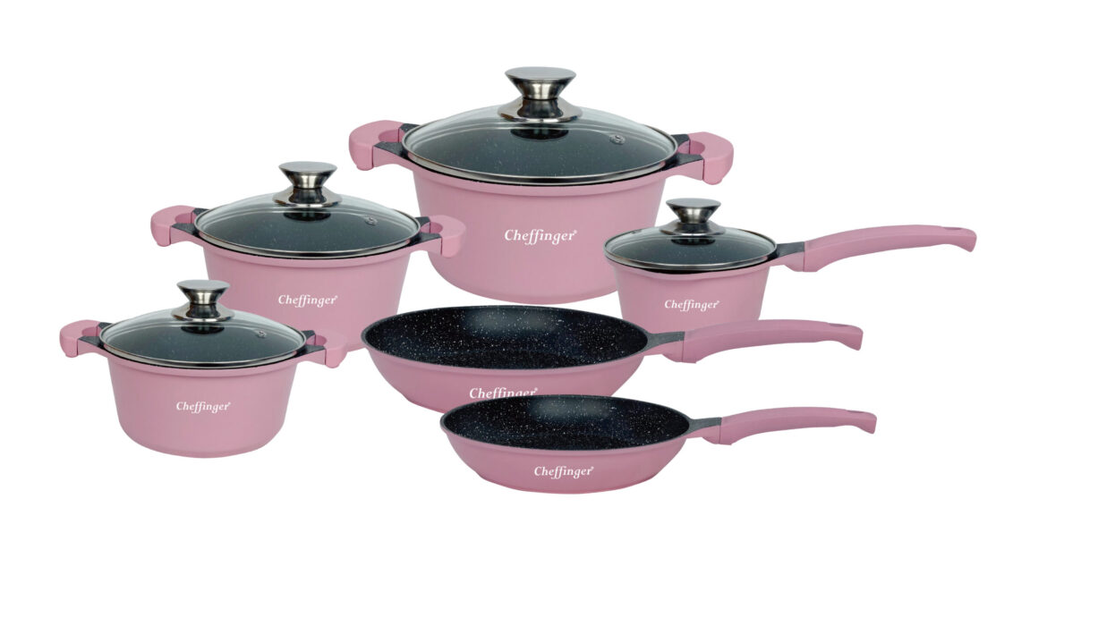 cheffinger-cookware-cf-da1010-kochtopf-pink-mit-deckel image 1