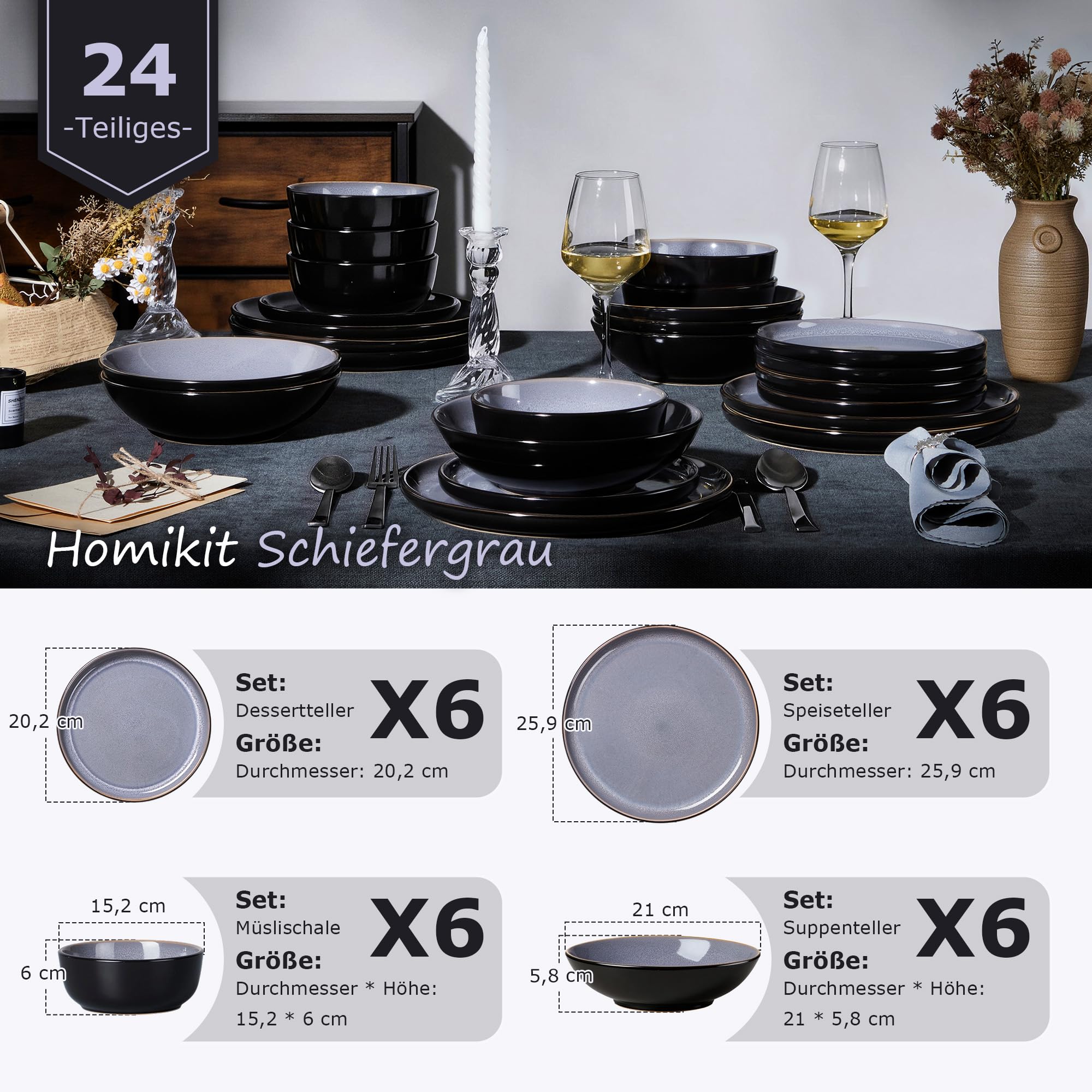 homikit-dinnerware-geschirrset-6-personen-schiefergrau-24-tlg-steinzeug image 2