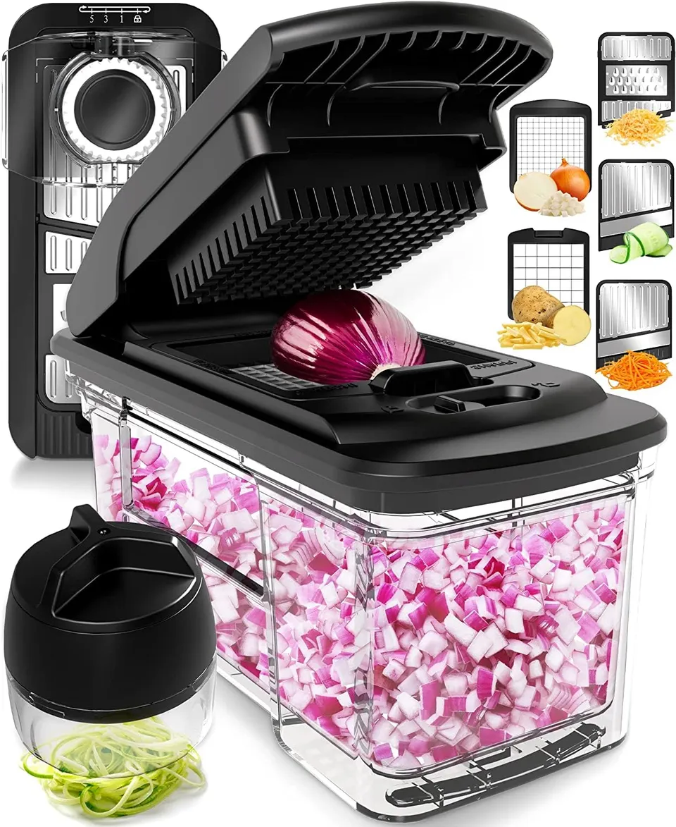 fullstar-pro-mandoline-gem-sehobel-schwarz-edelstahl-mit-auffangschale image 1