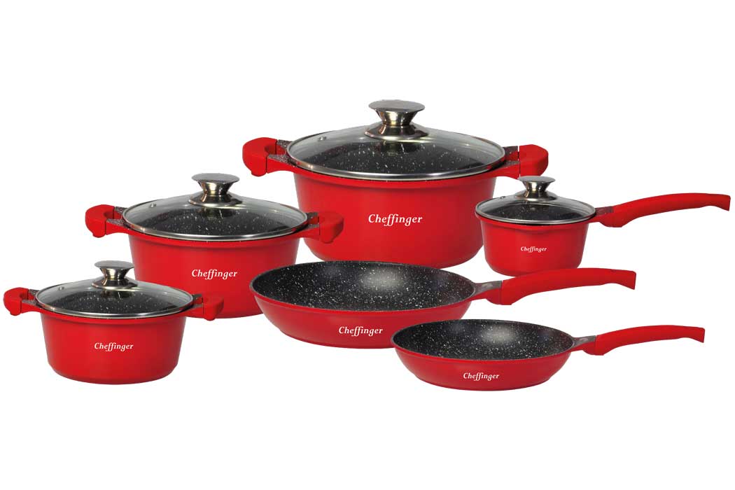 cheffinger-cf-da1010-kochtopf-rot-mit-deckel-k-che image 1
