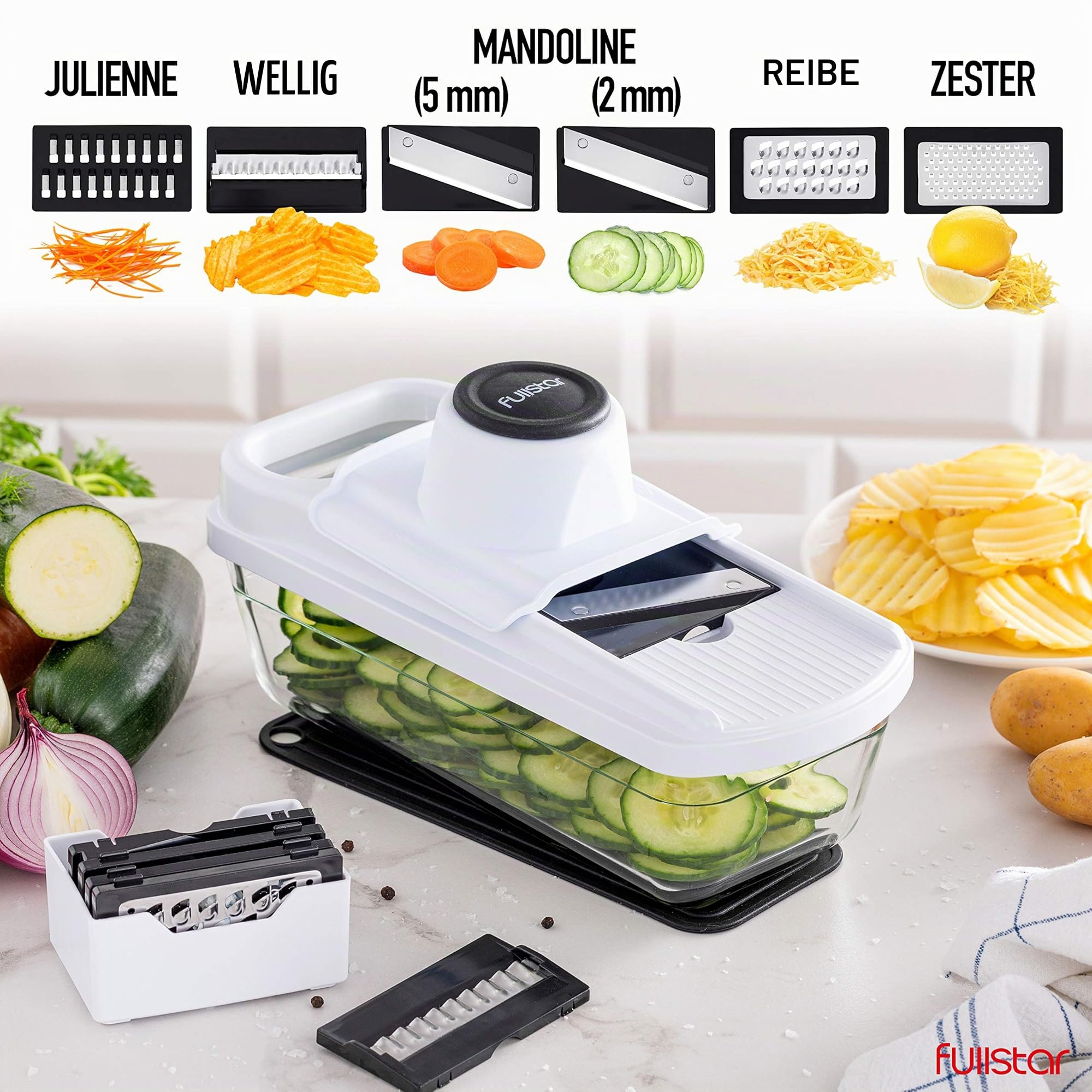 fullstar-pro-mandoline-gem-sehobel-7-in-1-edelstahl-mit-beh-lter image 2