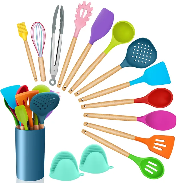 homikit-kitchen-gadgets-kochbesteck-set-15-teilig-bunt-holzgriff image 1