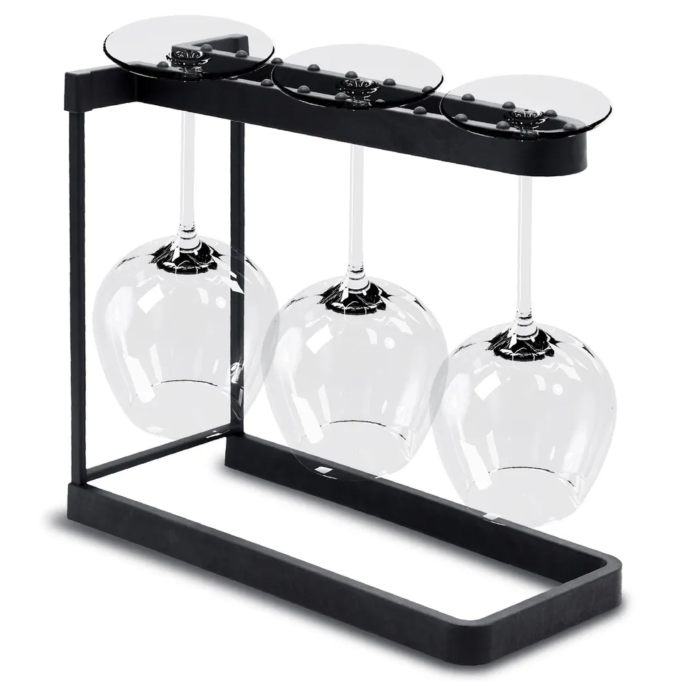 happy-sinks-sink-accessories-weinglashalter-schwarz-3-gl-ser-edelstahl image 1