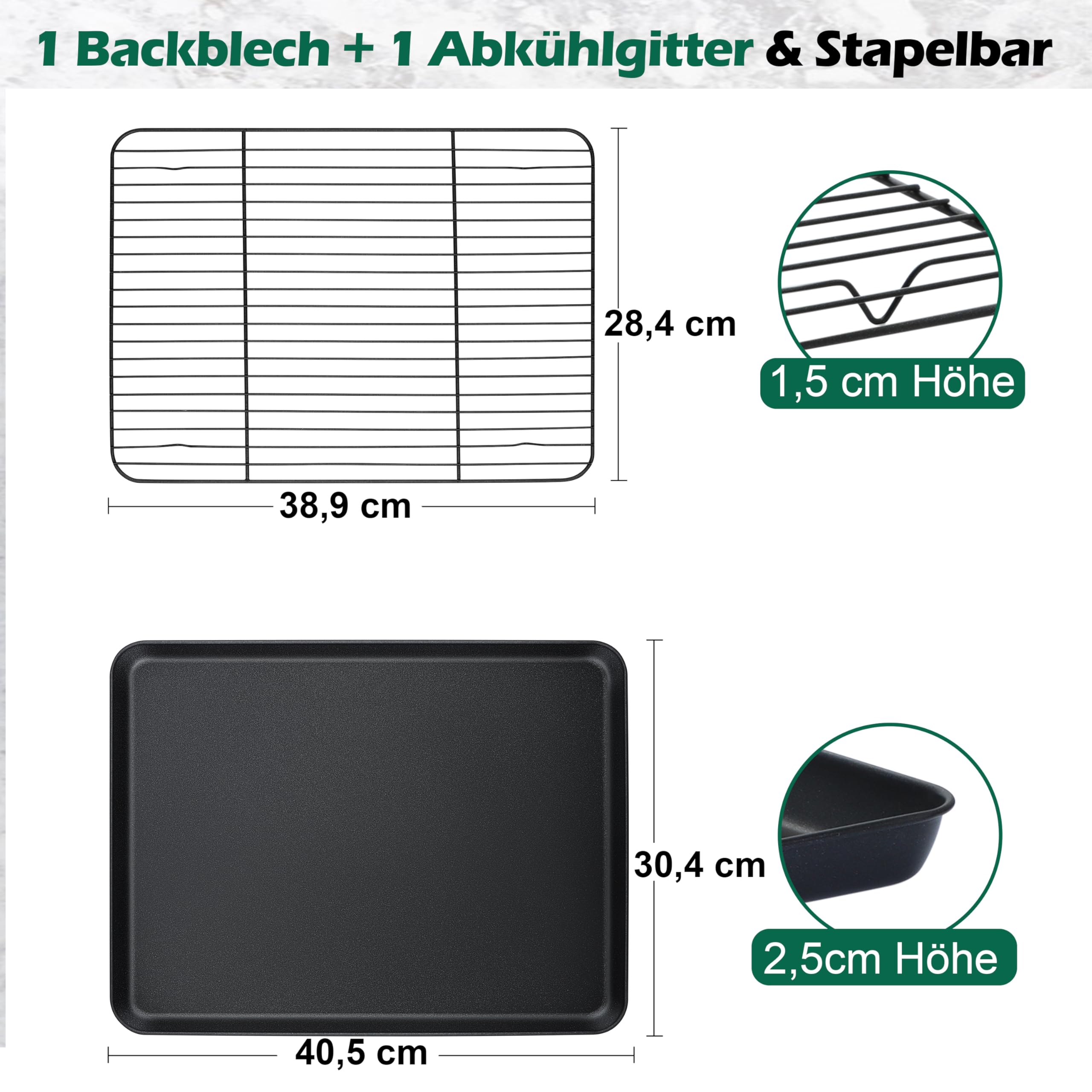 homikit-bakeware-backblech-mit-gitter-40-5cm-antihaft-2-tlg image 2