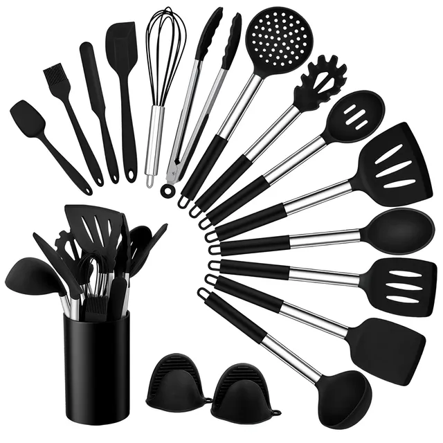 homikit-k-chenhelfer-set-silikon-17-teilig-schwarz-edelstahl image 1