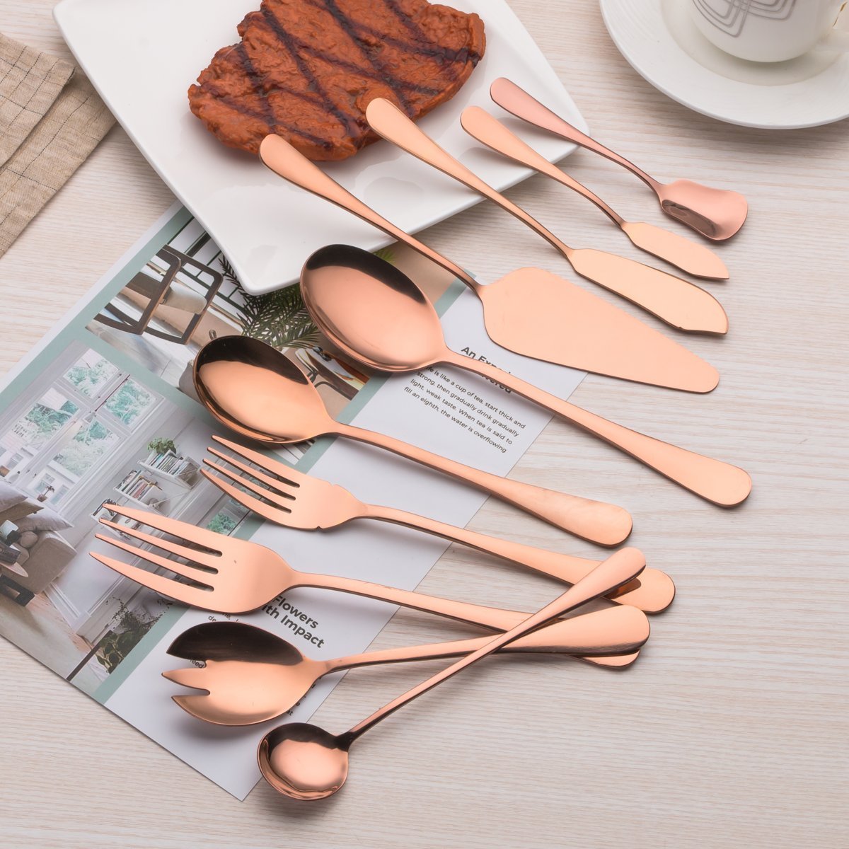 berglander-serving-set-ros-gold-10-tlg-servierbesteck-edelstahl image 2