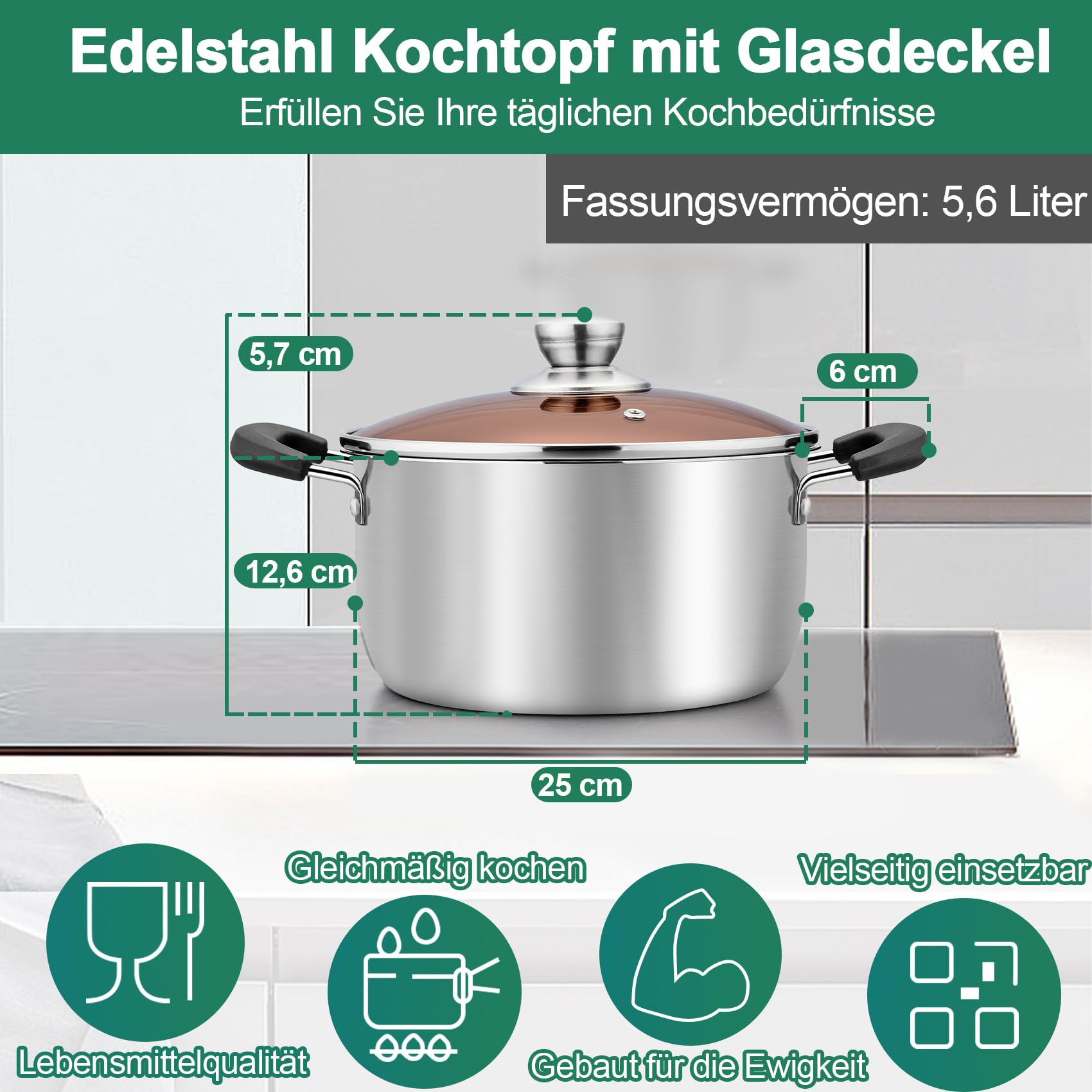 homikit-kochtopf-24cm-5-6l-edelstahl-topf-mit-glasdeckel image 2