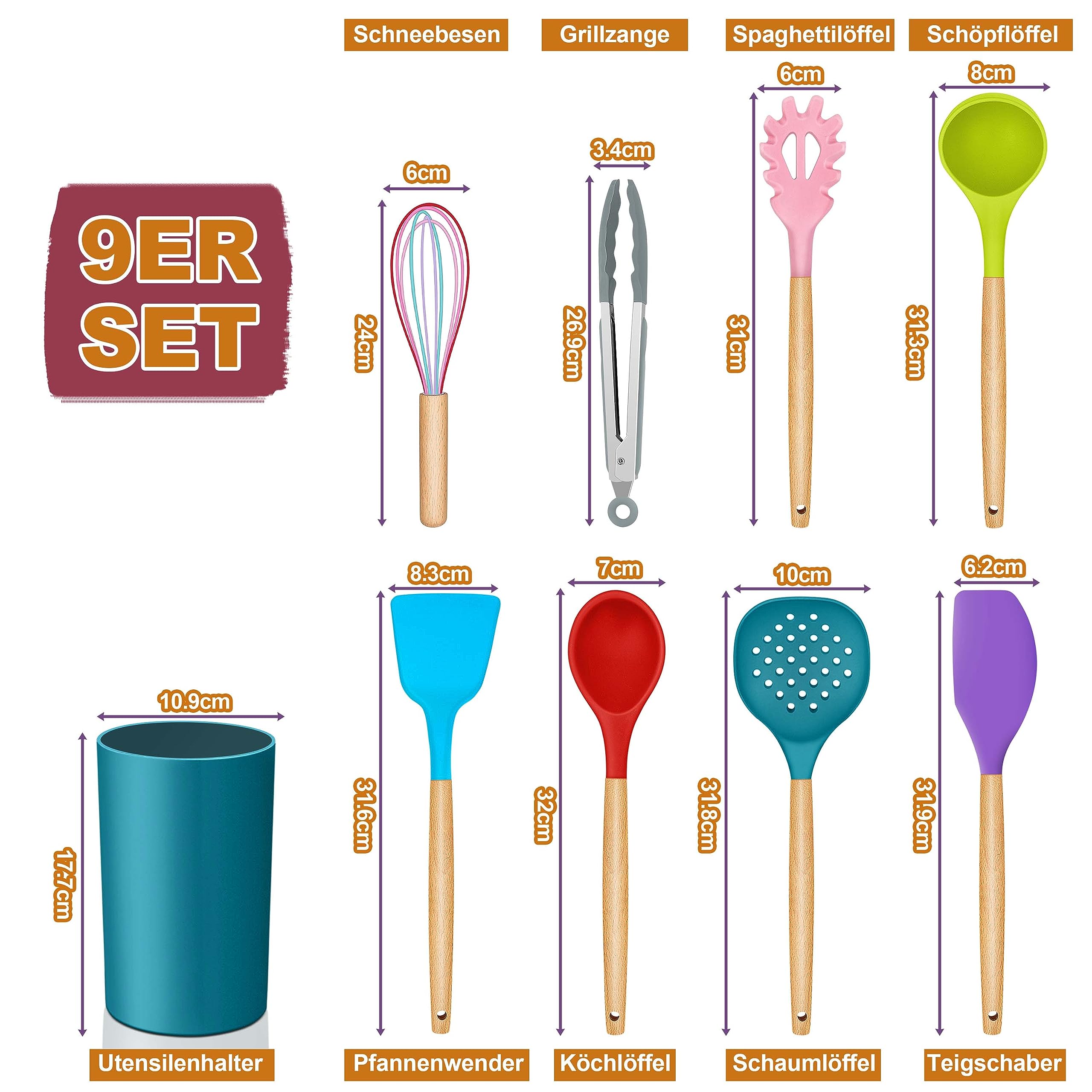 homikit-kitchen-gadgets-kochbesteck-set-9-teilig-bunt-holzgriff image 2