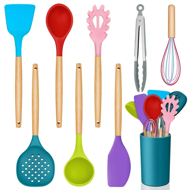 homikit-kitchen-gadgets-kochbesteck-set-9-teilig-bunt-holzgriff image 1