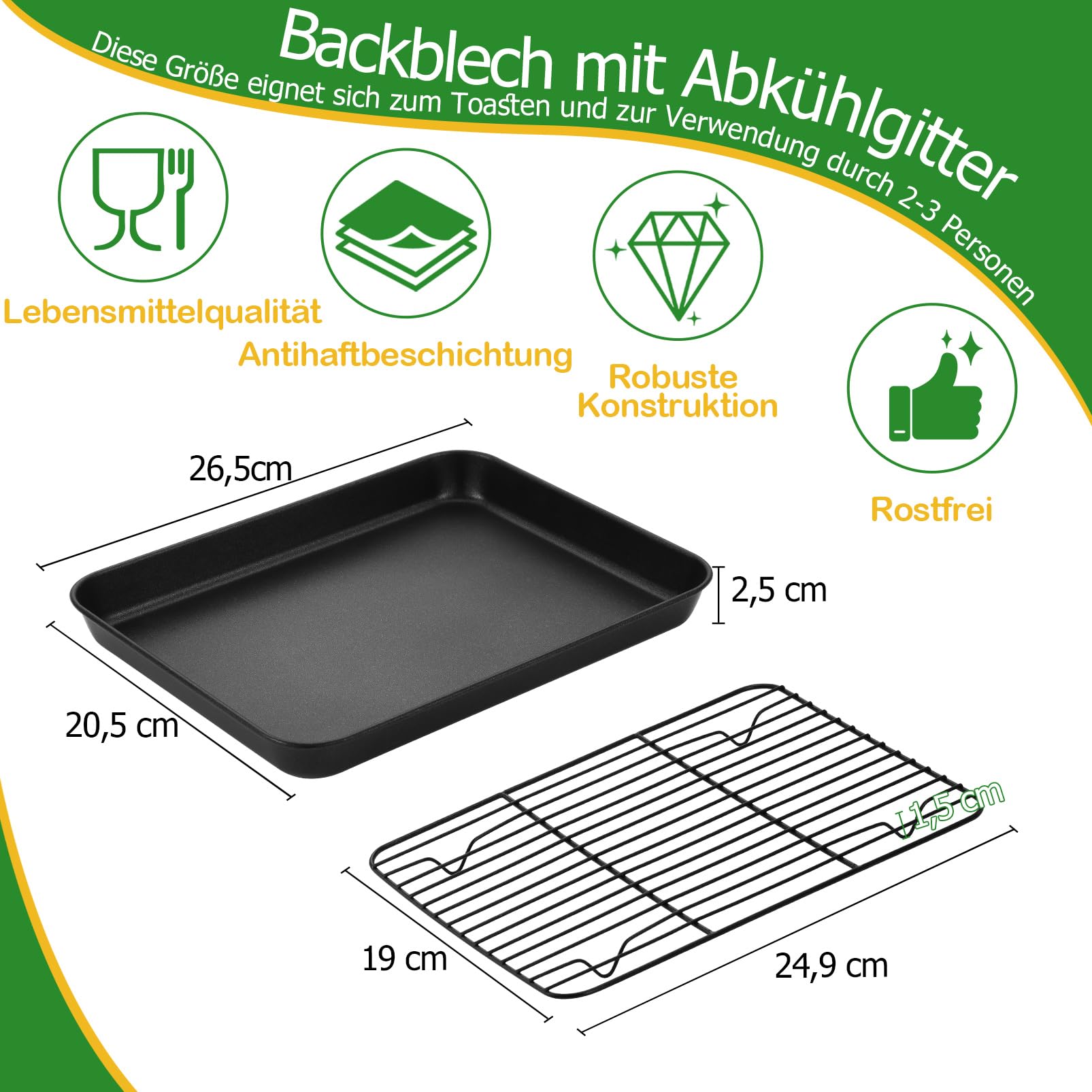 homikit-bakeware-backblech-mit-gitter-antihaft-26-5cm-set image 2