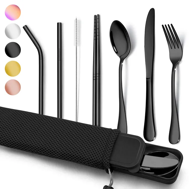 homikit-flatware-campingbesteck-edelstahl-9-teilig-schwarz image 1