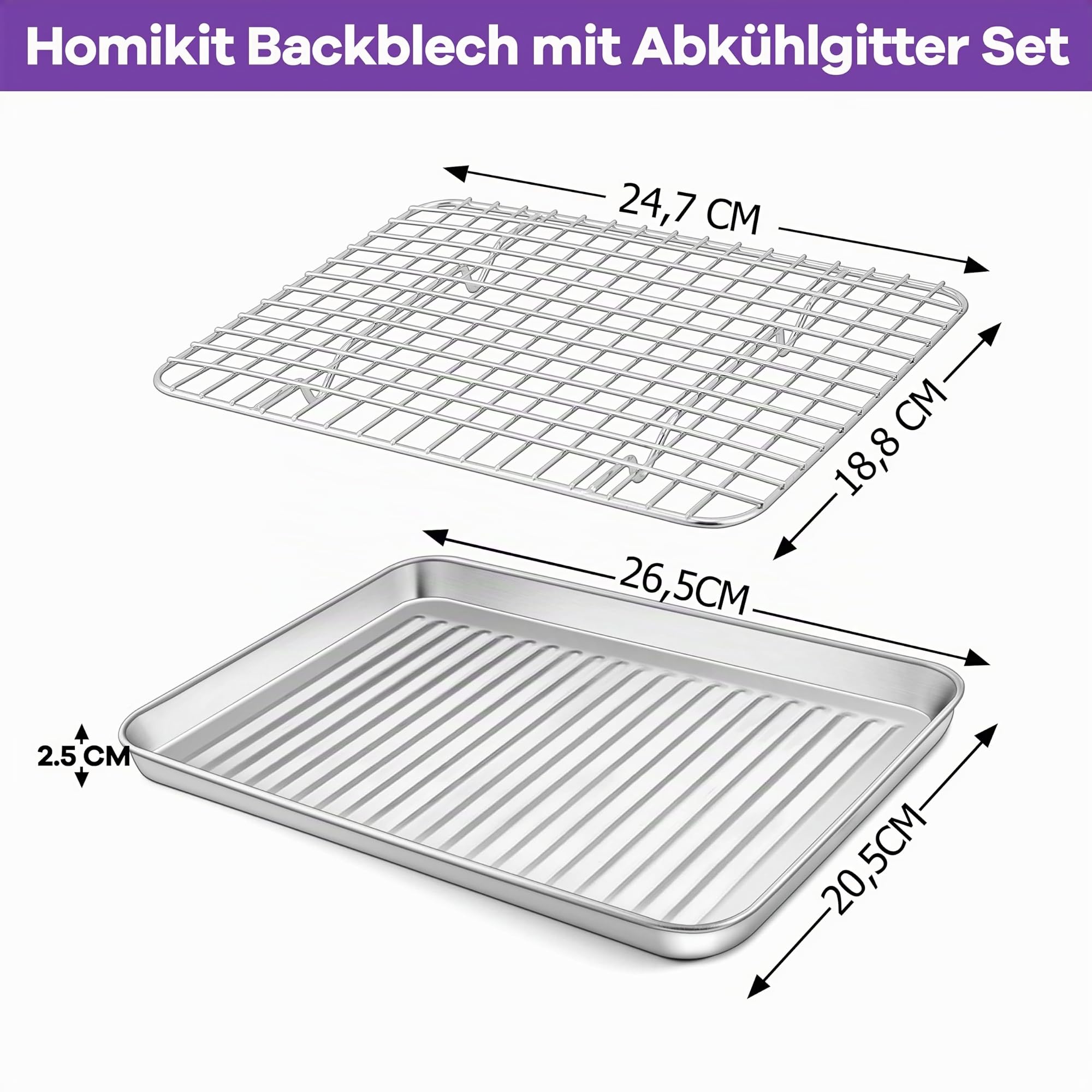 homikit-bakeware-backblech-mit-gitter-26-5cm-edelstahl-ofenblech image 2