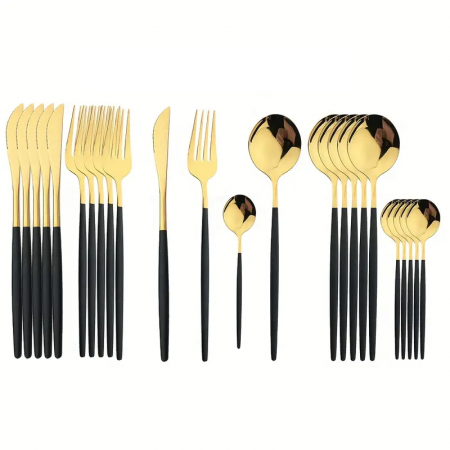 cheffinger-cf22128-besteckset-24-tlg-gold-schwarz-6-personen image 1