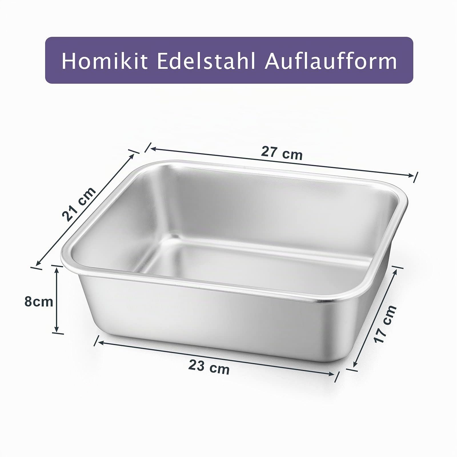 homikit-bakeware-auflaufform-edelstahl-27x21x8cm-klein-ofenfest image 2